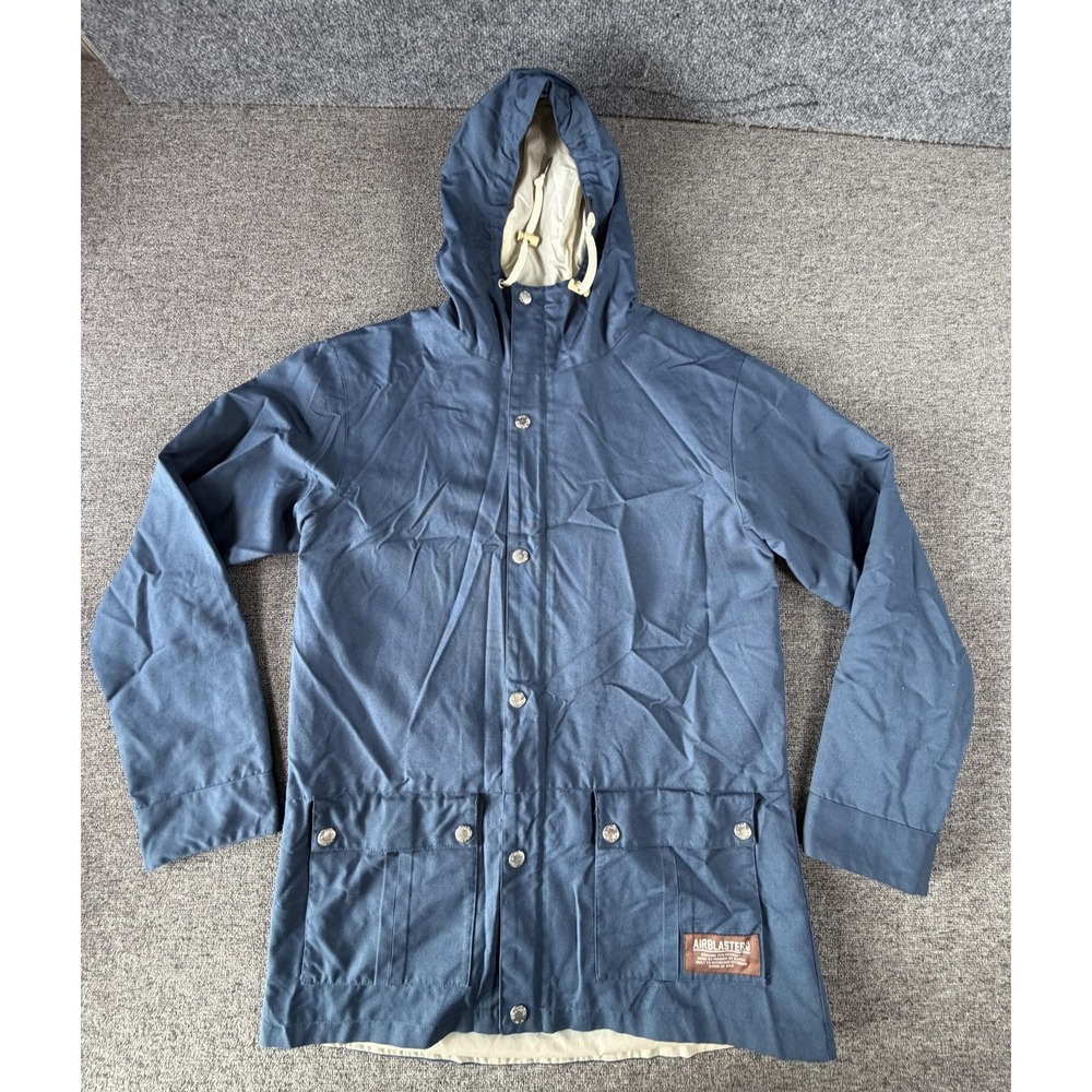 Airblaster S Layer Jacket Mens Large Blue Hooded Parka Snap Front Lined Outdoor